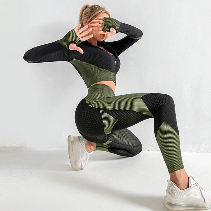 3PCS Yogasett Sømløst Sportsett for Kvinner Treningsklær Leggings Kvinner Crop Top Sports-BH Kvinner Treningsstudio Sett Kvinner Antrekk Treningsdrakt - Bilde 2