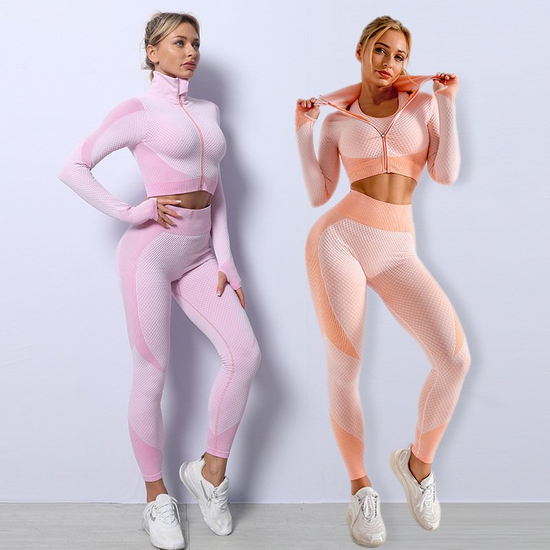 3PCS Yogasett Sømløst Sportsett for Kvinner Treningsklær Leggings Kvinner Crop Top Sports-BH Kvinner Treningsstudio Sett Kvinner Antrekk Treningsdrakt - Bilde 3